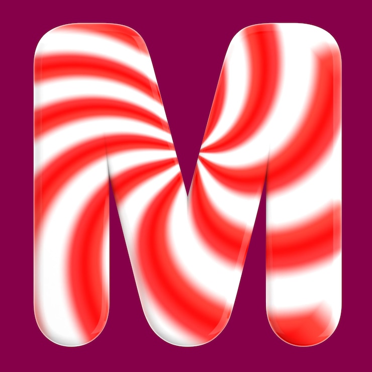 Foto ilustración de icono 3d de la letra m con textura de caramelo