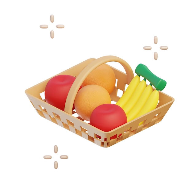 Ilustración de icono aislado de cesta de frutas 3D Render