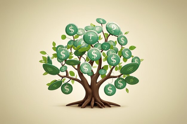 Foto ilustración del ícono del árbol monetario de las finanzas vectoriales