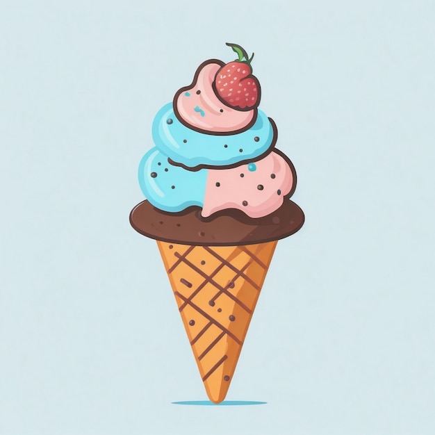 Ilustración de icono de dibujos animados de cono de helado concepto de comida de estilo de dibujos animados plano aislado ai generativo