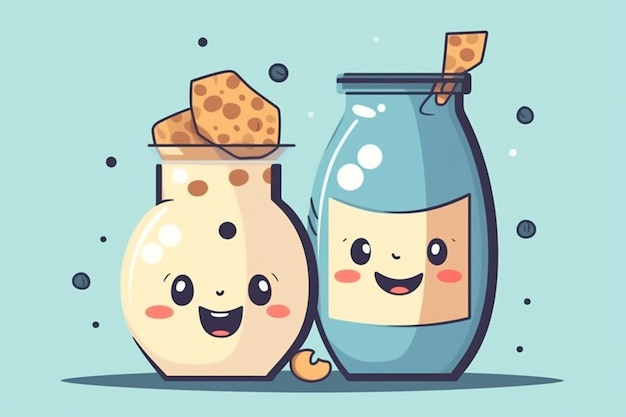 Ilustración de icono de dibujos animados de leche y cereales feliz concepto de icono de comida y bebida aislado estilo de dibujos animados plano