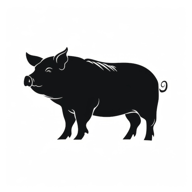Foto ilustración del icono del logotipo de la silueta del cerdo negro en el estilo de jon mcnaught