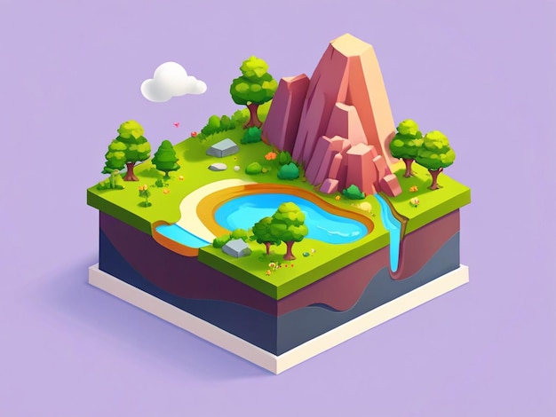 Ilustración de icono de paisaje 3D