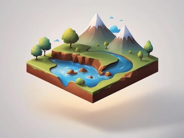 Ilustración de icono de paisaje 3D