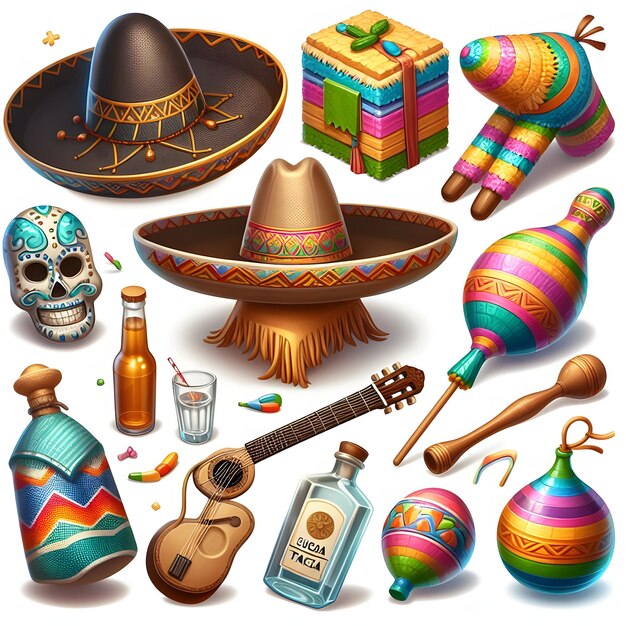 Ilustración del icono de la pegatina Cinco De Mayo de México aislada sobre un fondo blanco