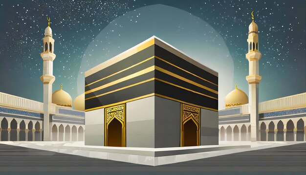 Ilustración de icono realista vectorial islámico de la Kaaba para la peregrinación de Hajj en La Meca