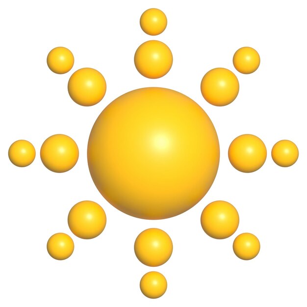 Ilustración del icono de sol 3d aislado sobre fondo blanco.