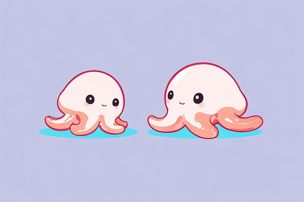 Ilustración de icono vectorial de dibujos animados de calamares lindos nadando