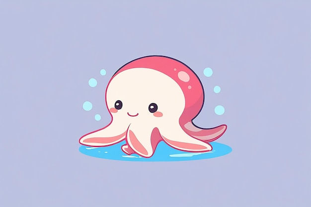 Ilustración de icono vectorial de dibujos animados de calamares lindos nadando