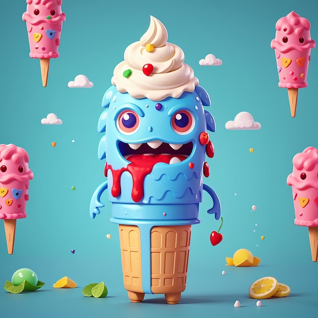 Ilustración del icono vectorial de dibujos animados del monstruo del helado