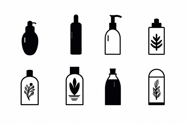 Ilustración de iconos planos minimalistas en blanco y negro.