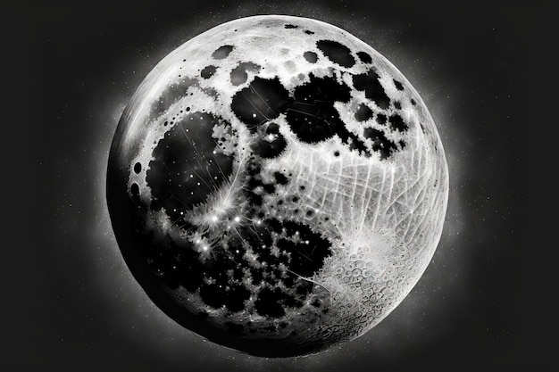 Ilustración de ilustración en blanco y negro intrincada de luna llena realista