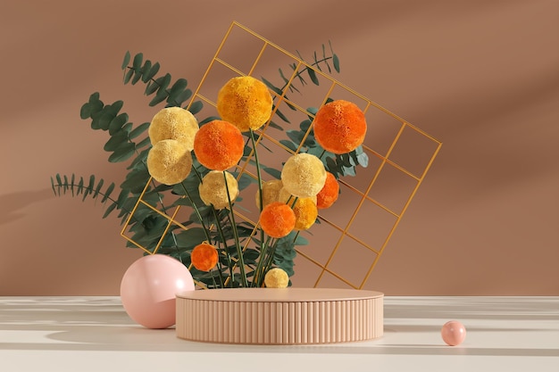 Ilustración de imagen de renderización 3D de la exhibición del podio en espacio vacío para el modelo de producto de fondo natural
