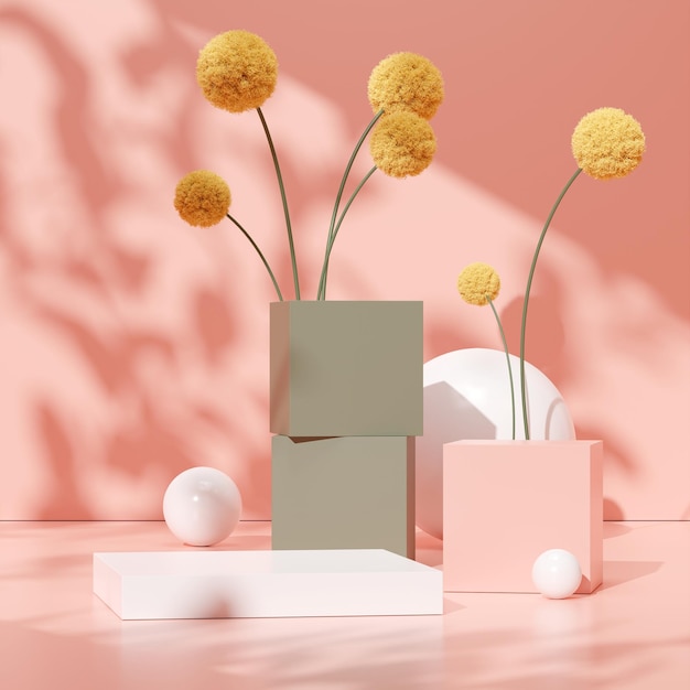 Ilustración de imagen de renderización 3D de la exhibición del podio en espacio vacío para el modelo de producto de fondo natural