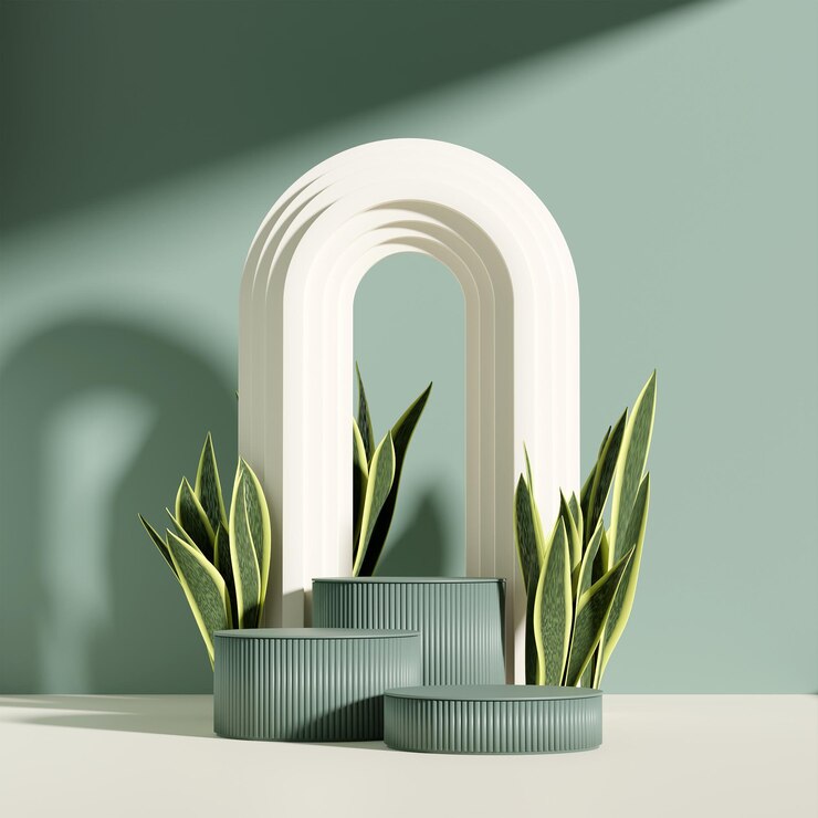 Ilustración de imagen de representación 3D de la pantalla del podio de espacio vacío para el fondo natural de la maqueta del producto