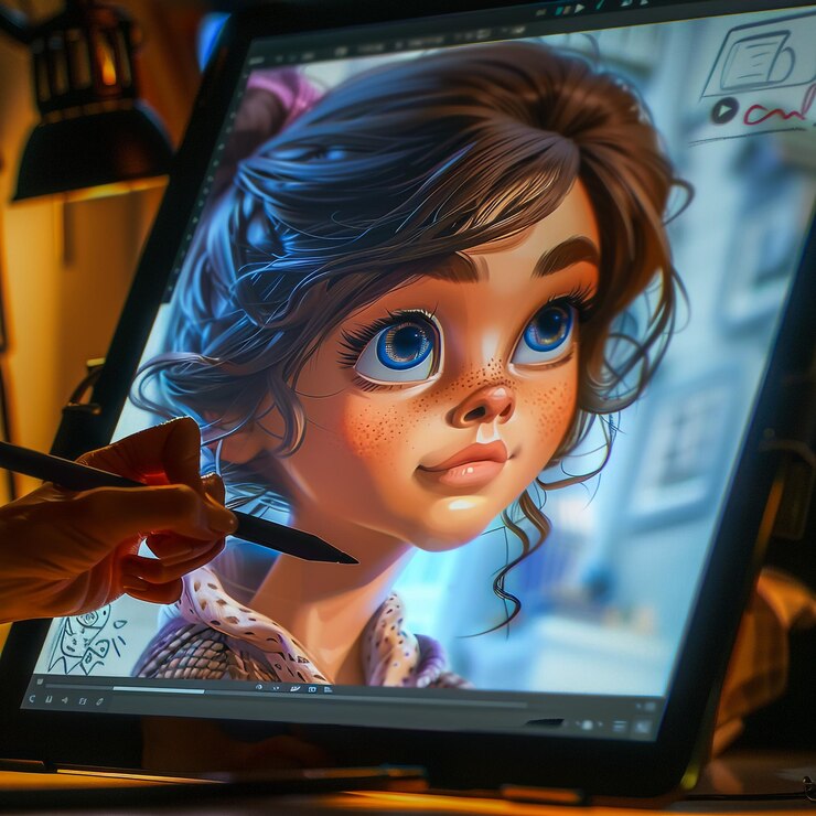 Foto ilustración de imagen vectorial de una niña en un escritorio estudiando