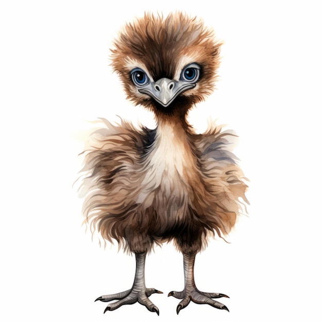 Ilustración de imágenes prediseñadas de acuarela de lindo bebé pájaro Emu