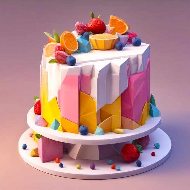 Ilustración de imágenes prediseñadas de pastel de cumpleaños con fuits para fondo de cumpleaños