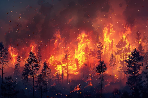 Ilustración de un incendio forestal