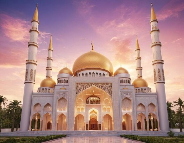 Foto ilustración de la increíble arquitectura diseño de la mezquita musulmana concepto de ramadán