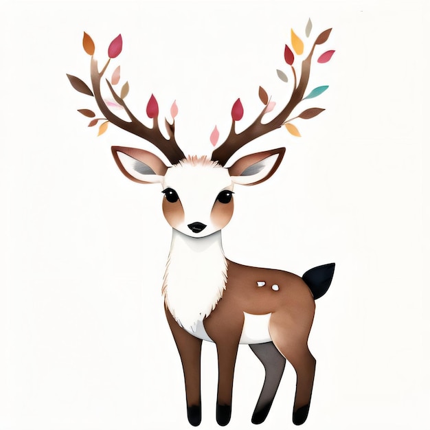 Ilustración infantil en acuarela con lindas imágenes prediseñadas de ciervos