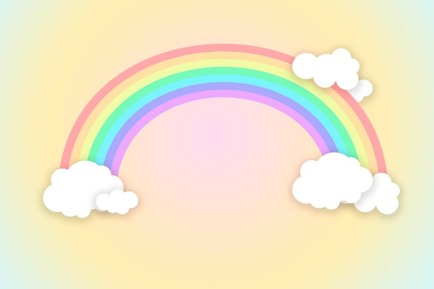 Foto ilustración infantil de nubes con un gran arco iris copiar espacio