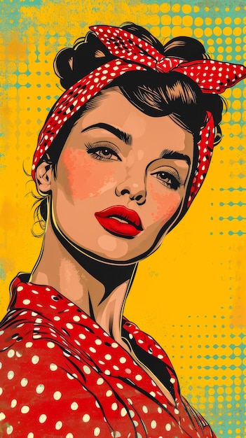 Ilustración de inspiración retro de una mujer de los años 60 en colores vibrantes.