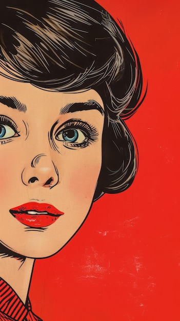 Ilustración de inspiración retro de una mujer de los años 60 en colores vibrantes.