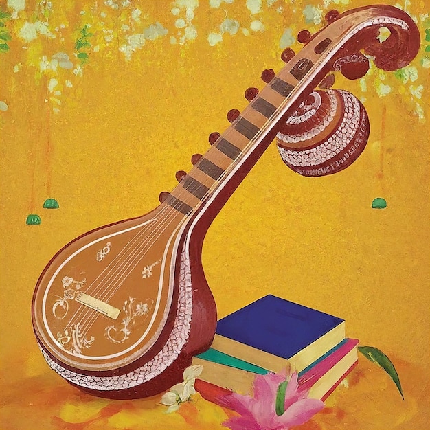 Ilustración con un instrumento musical y un violín