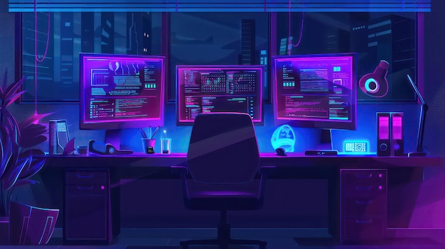 Foto ilustración de la interfaz de ciberseguridad ultraviolet secure desktop de la tecnología de oficina