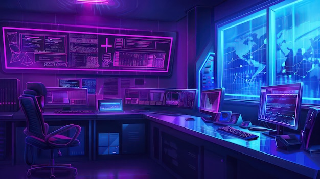 Foto ilustración de la interfaz de ciberseguridad ultraviolet secure desktop de la tecnología de oficina
