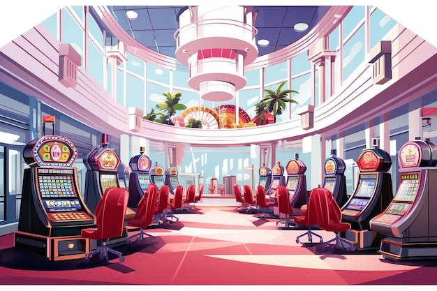 Foto ilustración del interior del casino de juego de fondo blanco