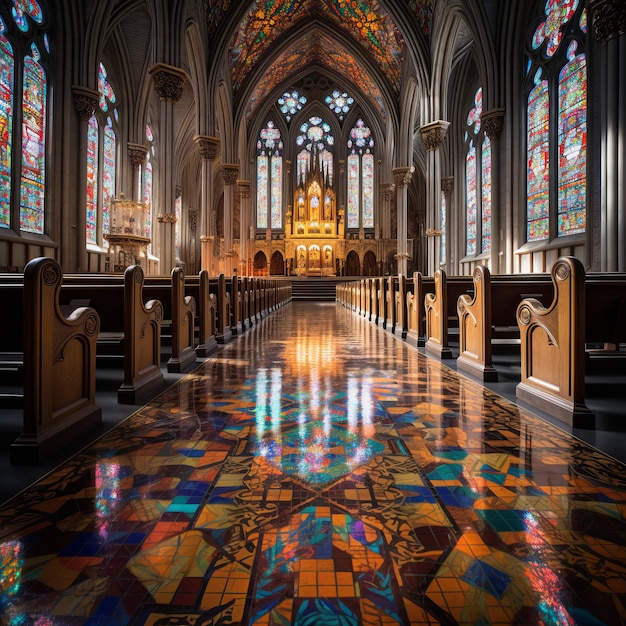 Una ilustración del interior de una catedral gótica