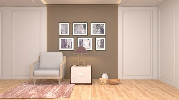 Ilustración del interior de la sala de estar. Render 3D