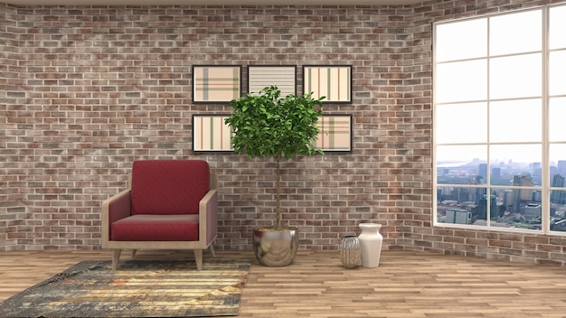 Ilustración del interior de la sala de estar. Render 3D