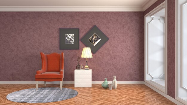 Ilustración del interior de la sala de estar. Render 3D