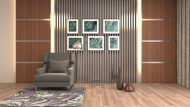 Ilustración del interior de la sala de estar. Render 3d