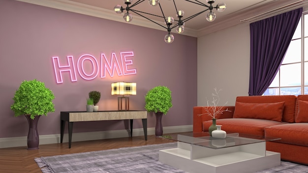 Ilustración del interior de la sala de estar.
