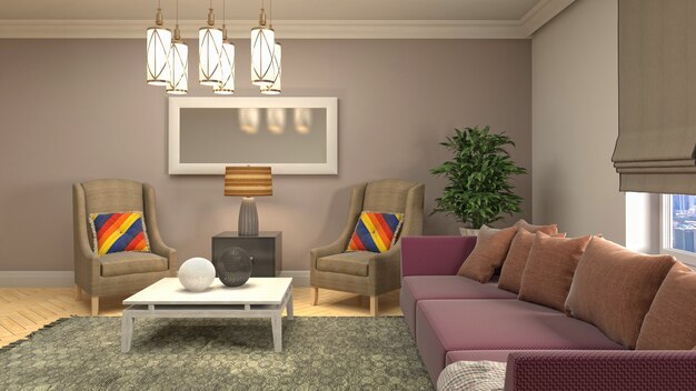 Ilustración del interior de la sala de estar.