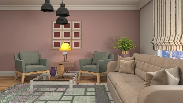 Ilustración del interior de la sala de estar.