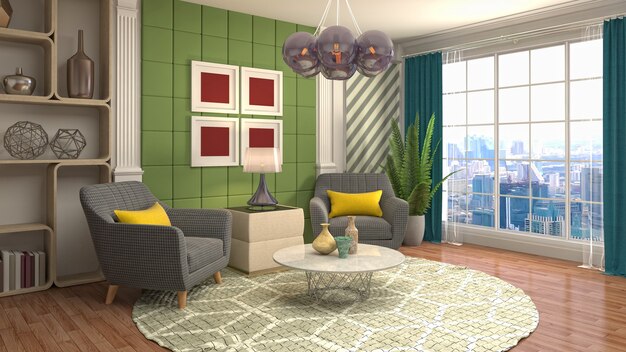 Ilustración del interior de la sala de estar