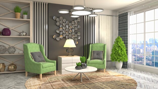 Ilustración del interior de la sala de estar