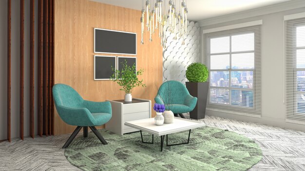 Ilustración del interior de la sala de estar