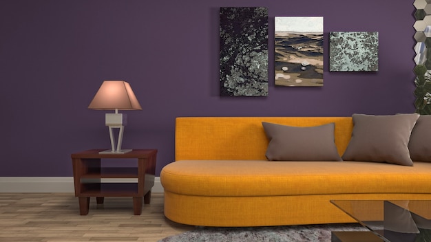 Ilustración del interior de la sala de estar.