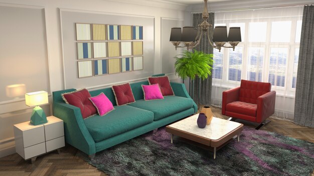 Ilustración del interior de la sala de estar