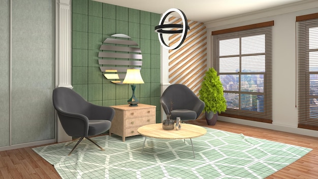 Ilustración del interior de la sala de estar