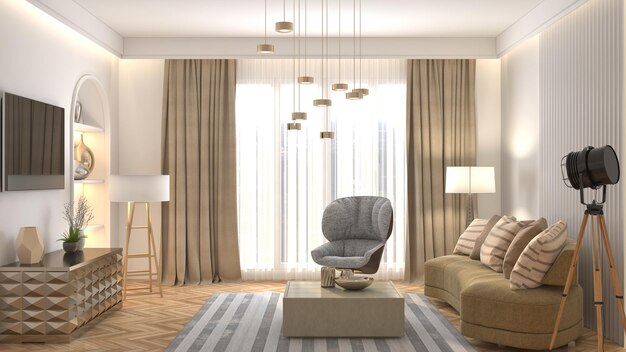 Ilustración del interior de la sala de estar.