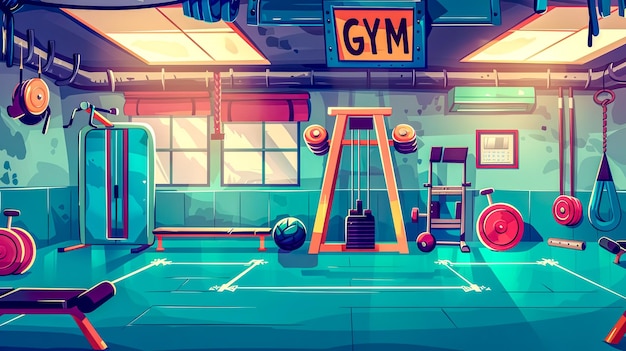 Ilustración de interiores de gimnasios de estilo retro