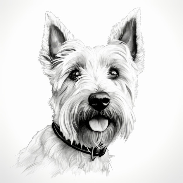 Ilustración intrincada de un guapo perro Westie sobre un fondo gris