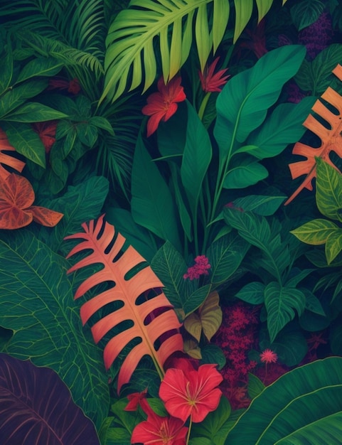 Una ilustración intrincada de un telón de fondo de plantas exuberantes con una variedad colorida de fondos fotográficos gratuitos